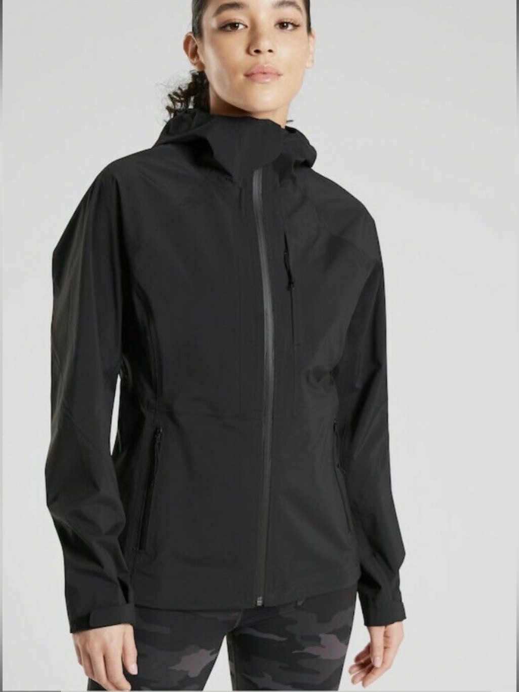 Athleta Yosemite Shell Jacket Xl Tall Black Waterproof Hooded Rain Hiking